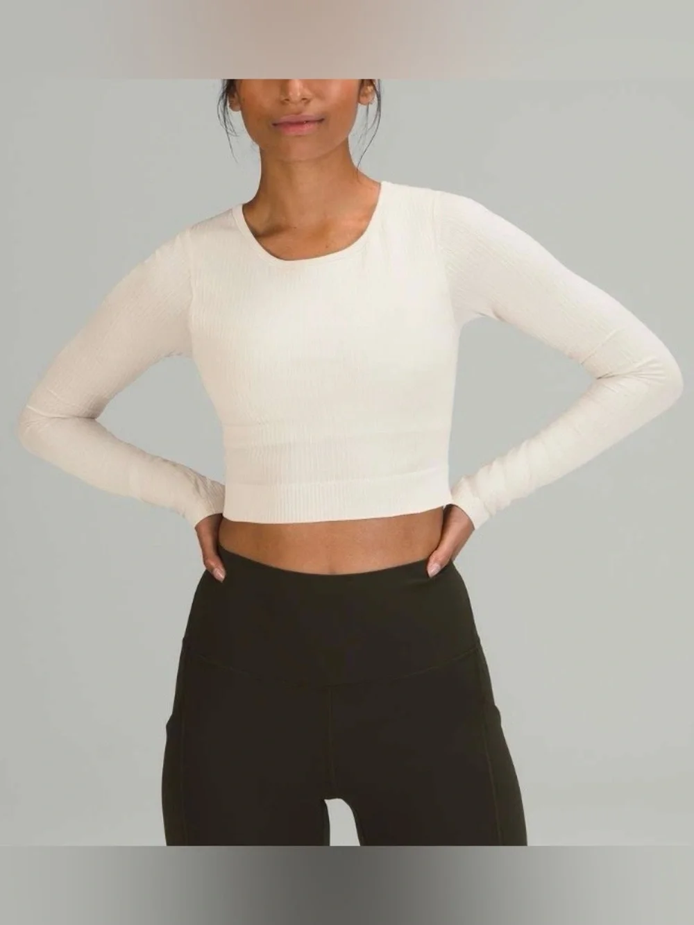 Lululemon Ebb to Street Long Sleeve Crop Top White Opal Size S